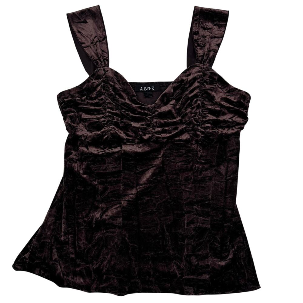 A. Byer Y2K Boho Crushed Velvet Ruched Sleeveless Tank Top Women's Size L